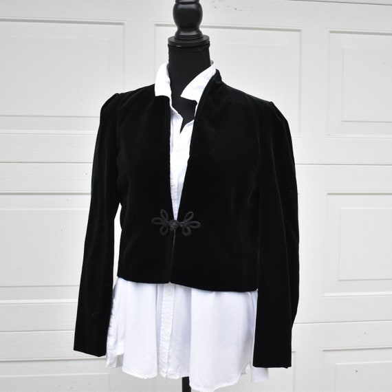 Vintage black velvet crop blazer Rope button heav… - image 1