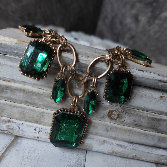Emerald green jewel Dangle gems adjustable neckla… - image 6