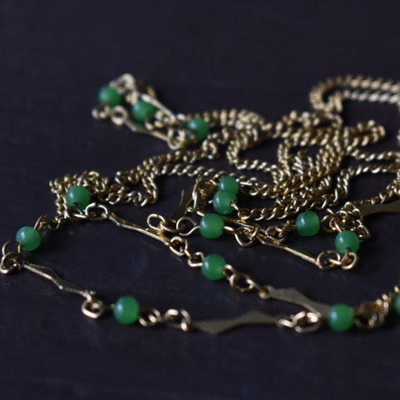 Green jade station necklace Long over the head ch… - image 8