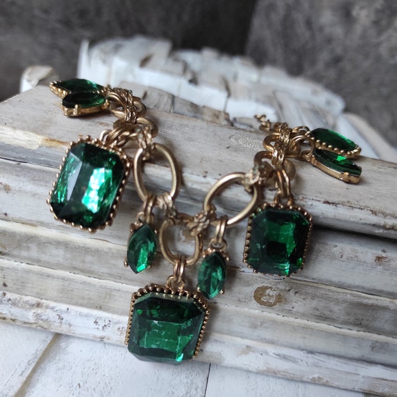 Emerald green jewel Dangle gems adjustable neckla… - image 5