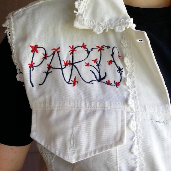 Paris vintage embroidered vest for women  Sleeves… - image 3