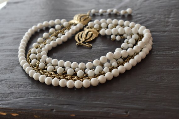 Vintage Marvella necklace White beaded collar Gol… - image 2