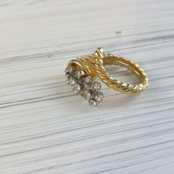 Vintage ring with crystals Ocean waves ring Gold … - image 6