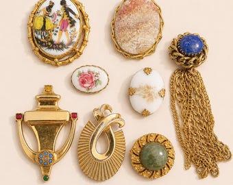 Gold tone Signed Victorian to Mid Century Gemstones Brooch Collection Old retro vintage Collectible Pick your Pin