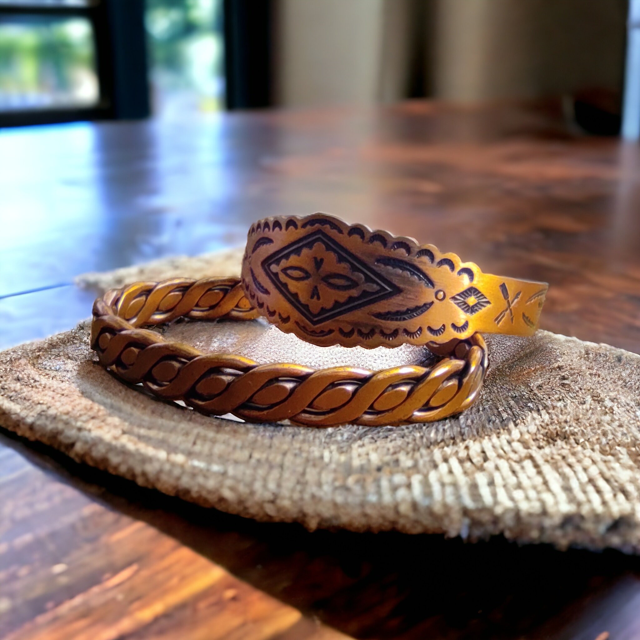 Copper Bracelet Set Vintage Thunderbird Story Telling Navajo