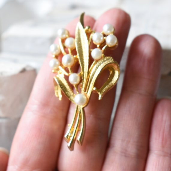 Pearl bouquet brooches Lily of the valley pin Gol… - image 1