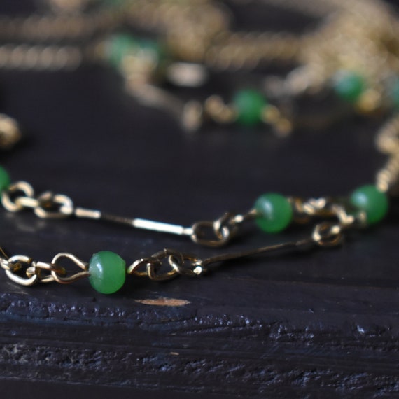 Green jade station necklace Long over the head ch… - image 3