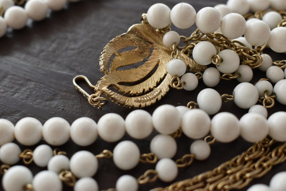 Vintage Marvella necklace White beaded collar Gol… - image 6