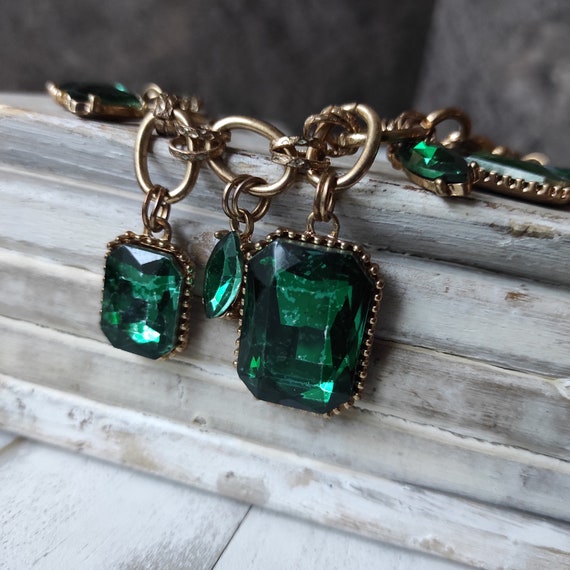 Emerald green jewel Dangle gems adjustable neckla… - image 2