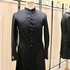 Knights Templar uniform coat, Masonic Society, antique, early 20th century, frock coat, black wool, custom tailor made, size 38L.