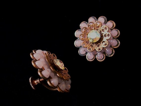 Vintage earrings, 1950's, screw back, copper meta… - image 1