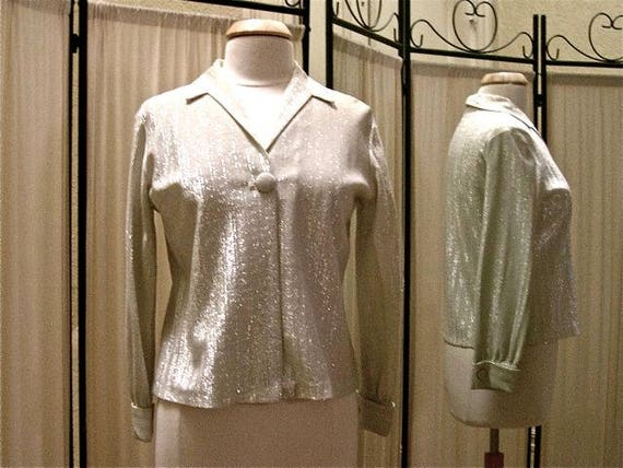 Vintage evening blouse, 1960's-70's, silver metall