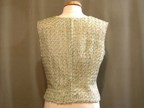 Vintage sequined shell/top, 1960s, pale green seq… - image 2