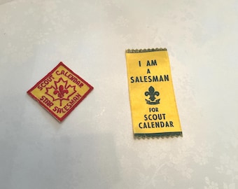 Vintage Red Version Scout Calendar Star Salesman Fundraiser Badge and Ribbon