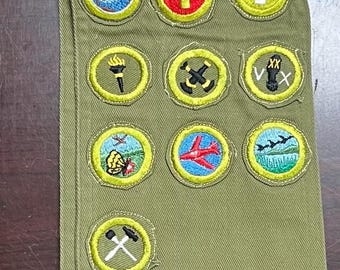 Vintage Boy Scout Merit Badge Sash - Eagle Scout Patch + 22 Merit Badges - 1960s 1970s BSA