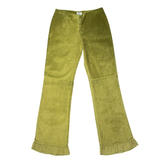 alberta ferretti green suede pants with green stit