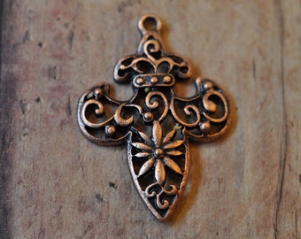 Scroll Flor De Lis Copper Charm - 100 pieces