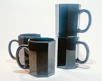 Set of Four Arcoroc France Black Octime Coffee Mugs