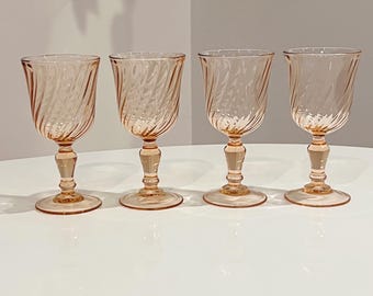 Set of Four Vintage Arcoroc France Rosaline Pink Swirl Wine Glasses
