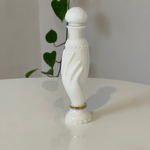 Vintage Avon Elusive Milk Glass Hand Perfume Bottle