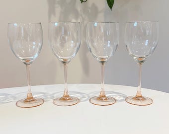 Set of Four Luminarc France Pink Stem Wine Glasses