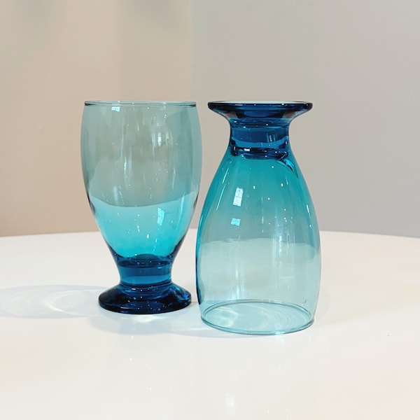 Set of Two Vintage Cristar Aqua Blue Lexington Pedestal Water Goblets