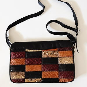 Vintage Genuine Leather Patchwork Snakeskin Shoulder Bag Made in Argentina