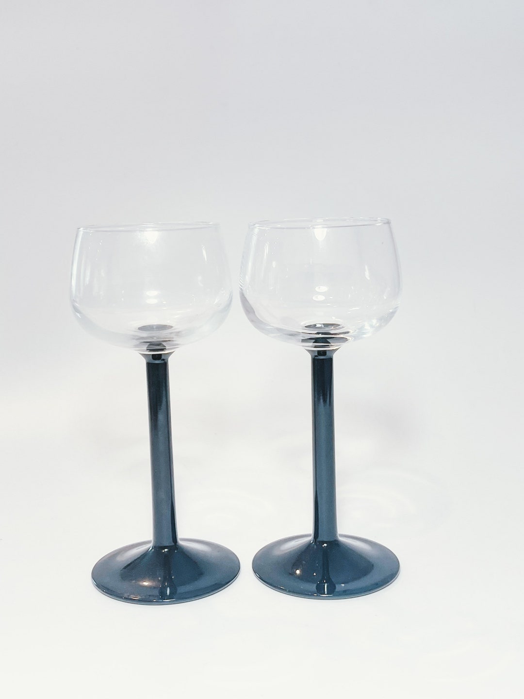 Set of Two Luminarc France Black Stem Wine Glasses Etsy