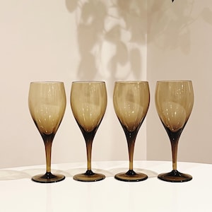 Set of Four Libbey Tawny Smokey Brown Crystal  Wine Glasses