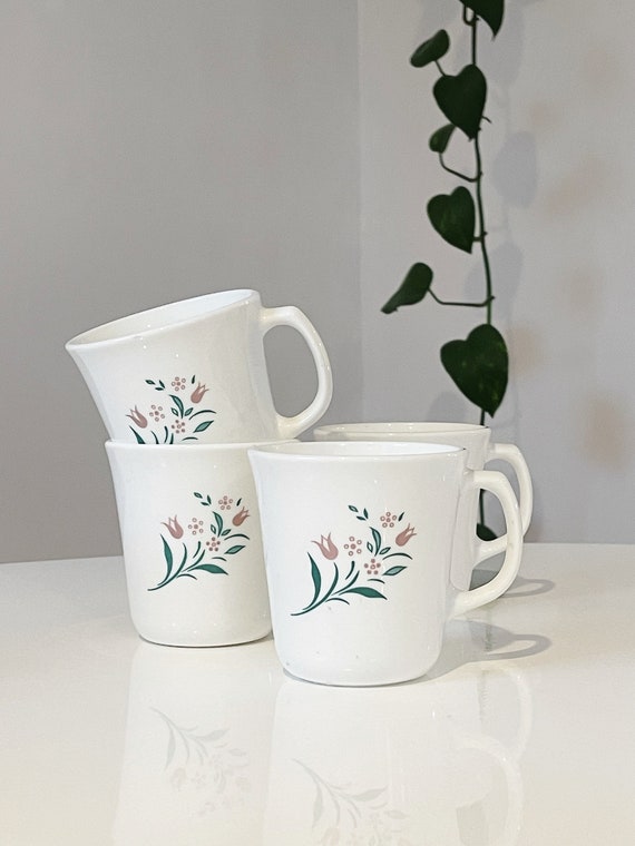 Set of Four Corning Ware Corelle Rosemarie Coffee Cups