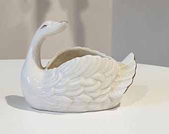 Vintage Ceramic Swan Trinket Dish with Gold Detail