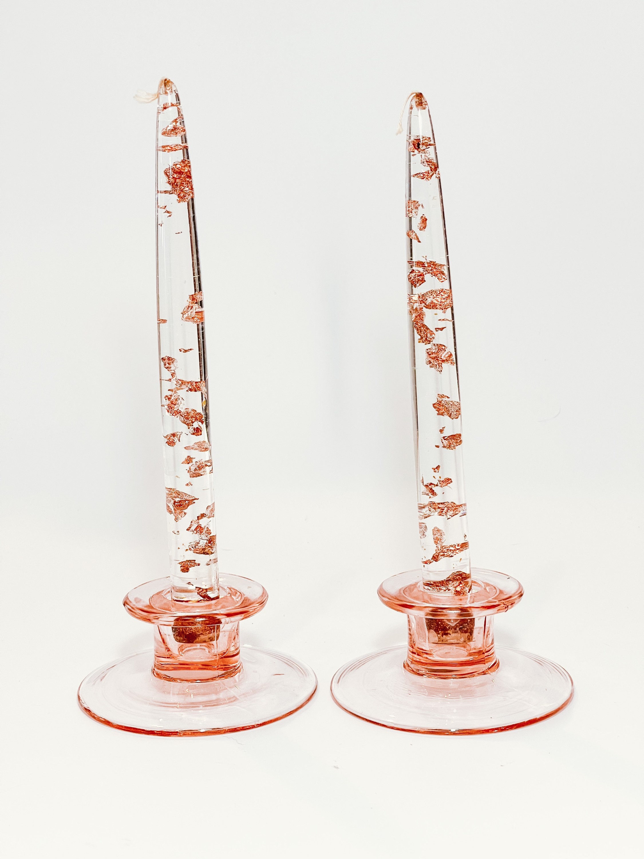 Set of Two Pink Glass Candlestick Holders Etsy UK