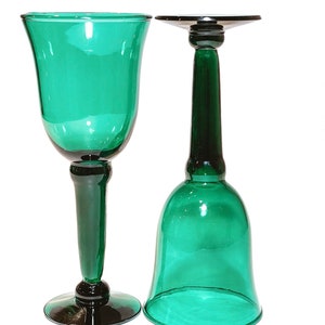 Set of Two Mexican Blown Glass Emerald Green Goblets