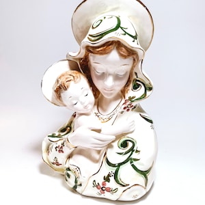 Vintage Ardalt Hand Painted Porcelain Madonna and Child Statue