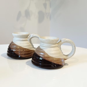 Pair of Vintage Neutral Colored  No Spill Mugs Set of Two