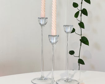 Three Retired Clear IKEA Blomster Candle Holders