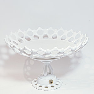 Vintage Westmoreland Open Lace Milkglass Cake Stand/Compote With Original Sticker