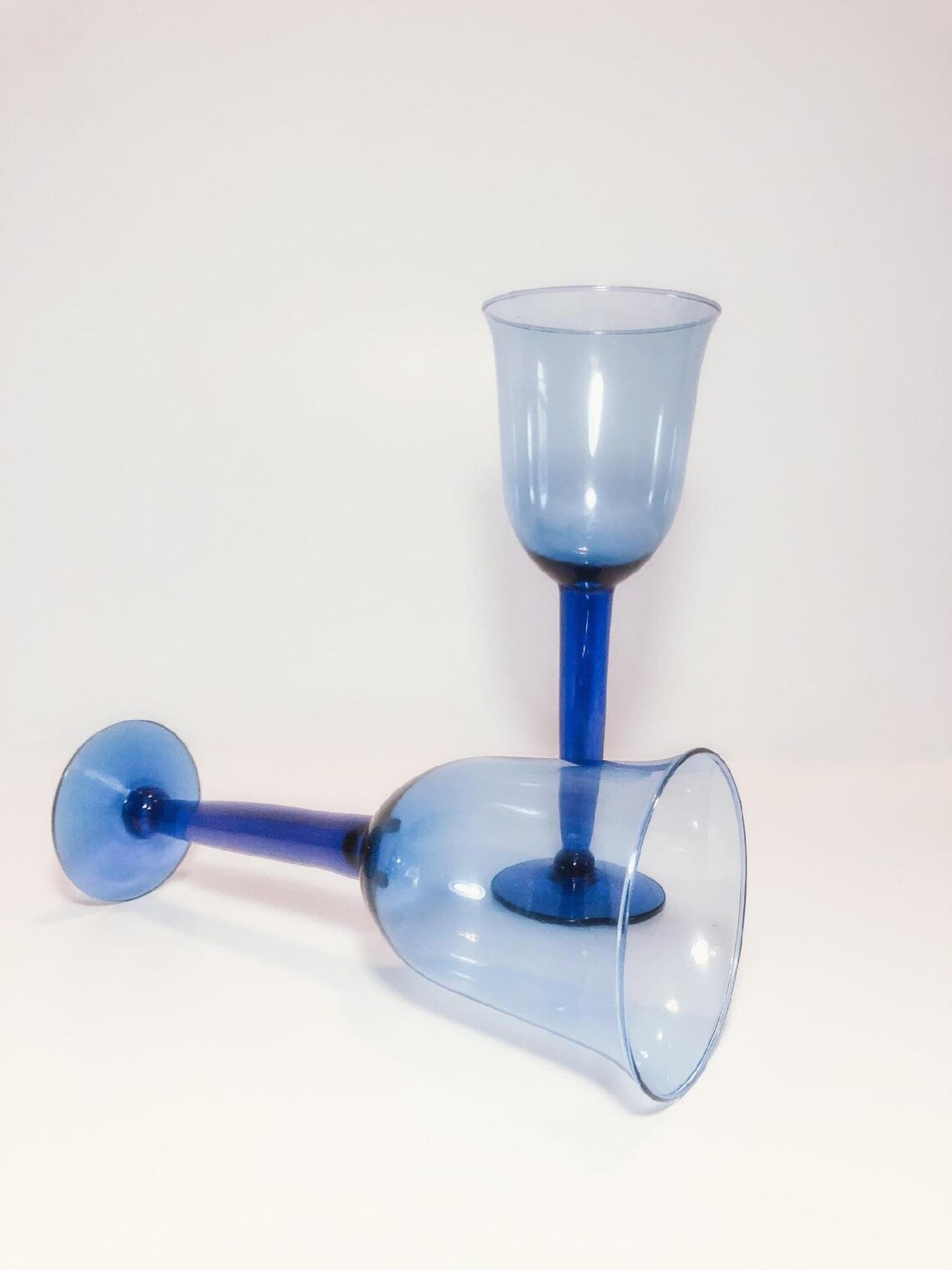 Set of Two Cobalt Tall Thick Stem Blown Glass Wine Glasses Etsy