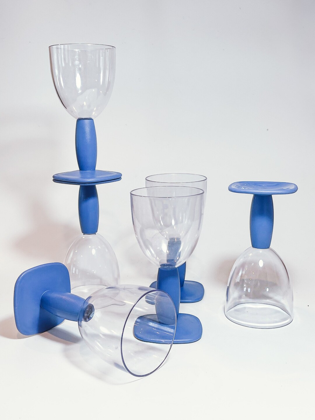Set of Six 1980s Bodum Acrylic Blue Stem Glasses Made in the Etsy