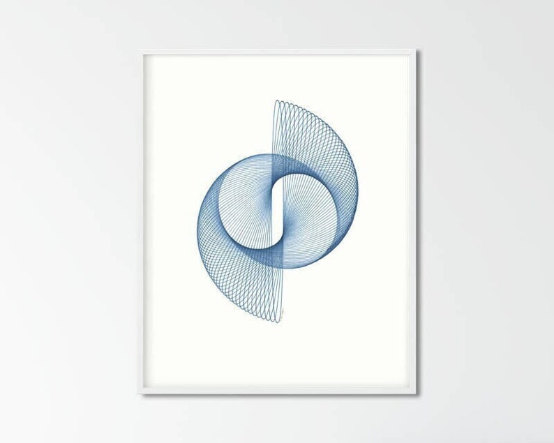 Blue Minimal Art Print Geometric Abstraction Ellipse image 1