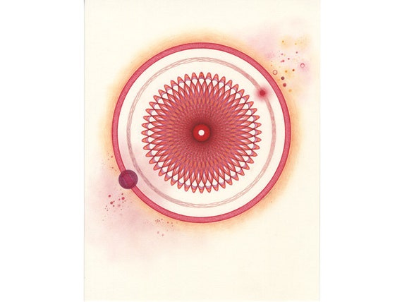 Art Abstrait Rouge Crayon De Couleur Et Dessin à Lencre Art Géométrique De Cercle Un Dun Genre Rouge Artwork 11x14