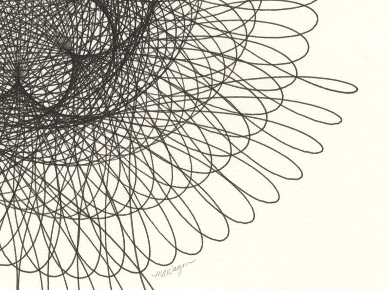 Black Spiral Drawing Generative Art Minimalist Original Ink | Etsy