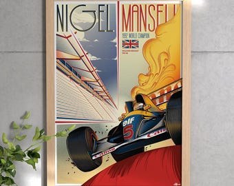 アイルトン・セナ＆ナイジェル・マンセル A3 F1 アートプリント