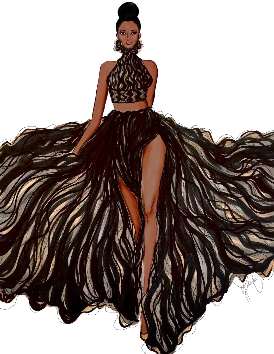 Runway Fashion Illustration Dark Skin Tone - Etsy