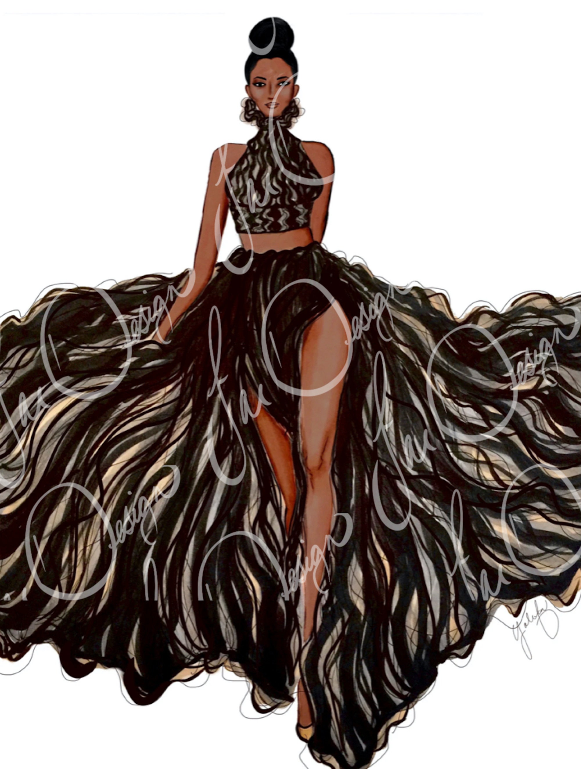 Runway Fashion Illustration Dark Skin Tone - Etsy