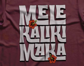 Mele Kalikimaka Hawaiian Flower T-shirt. Hawaï's manier om vrolijk kerstfeest te zeggen, bijpassende shirts
