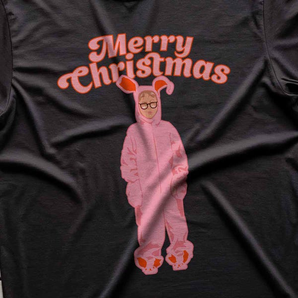 A Funny Christmas Story T-shirt, Funny Ralphie Pink Nightmare Bunny T-shirts in Matching Sizes