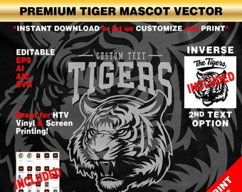 Premium Team TIGER Vector Mascot Logos with 2 Editable Fonts and SVGs