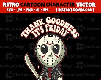 Lustig TGIF Vektor: Retro Cartoon Jason, Horror Film Clipart, Digitale Voorhees Download Grafik