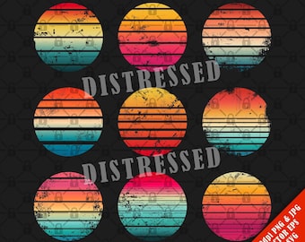 9 Vintage Retro Sunsets Set Bundle of Backgrounds for POD Graphic Shirt Design Illustrations - Simple Sunset Circles in svg, eps, png, jpg